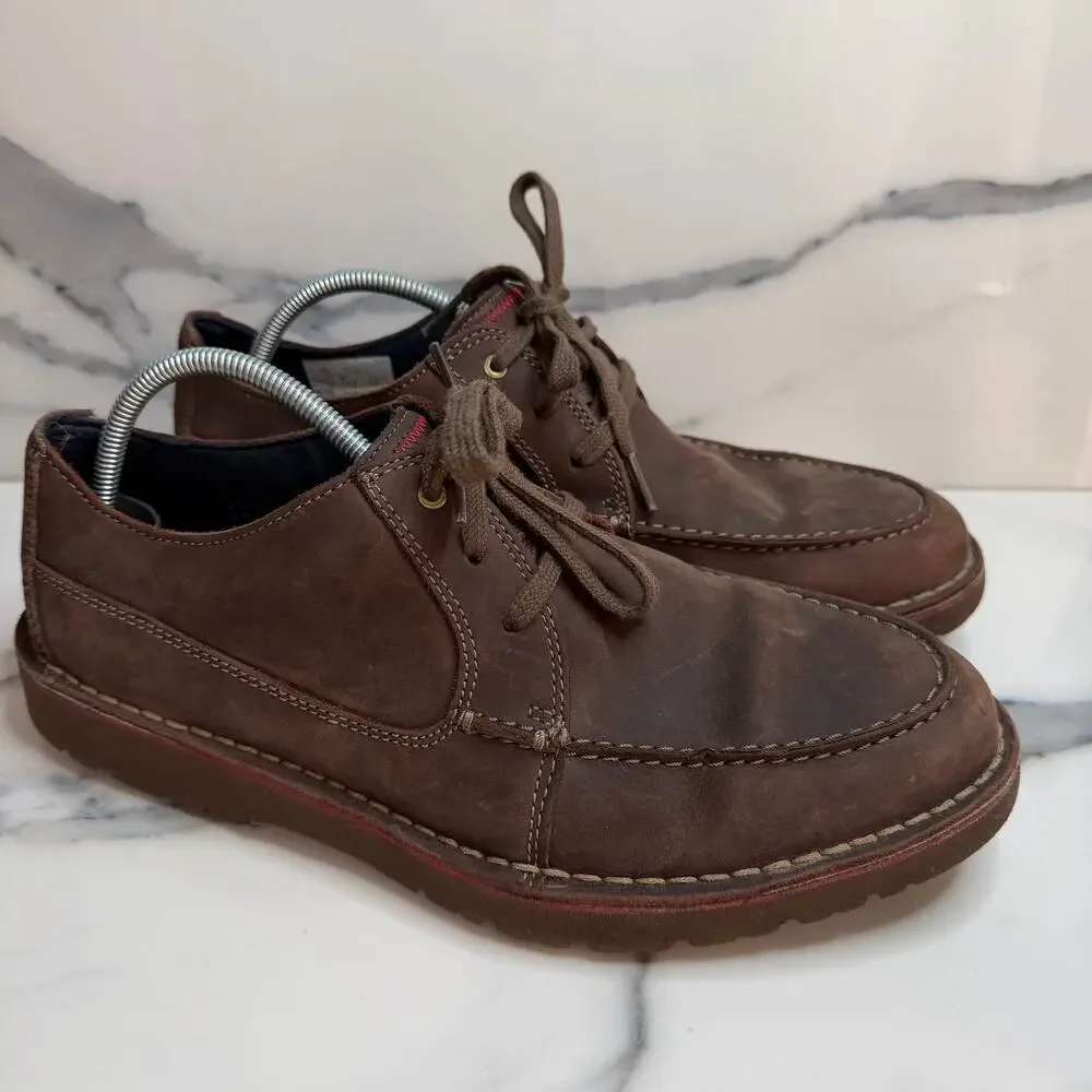 Clarks Men Brown Leather Vargo Vibe Oxford Shoes Sz 9.5 Casual Preppy Minimalist